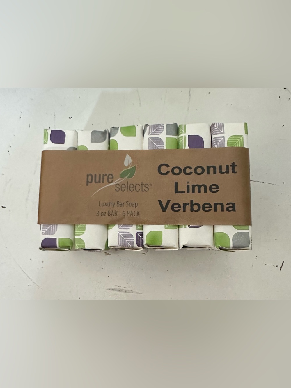 Pure Selects Coconut Lime Verbena Luxury Bar Soap 6-Pack - Green & Purple